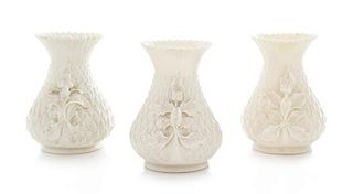 * Three Belleek Thistle Vases Height 5 1/4 inches.