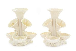 * A Pair of Belleek Marine Epergnes Height 7 inches.