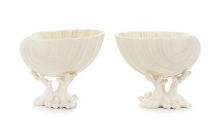 * A Pair of Belleek Shell Compotes Height 5 inches.
