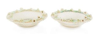* A Pair of Belleek Four Strand Convolvulus Baskets Diameter 9 inches.