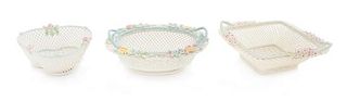 * Three Belleek Four Strand Baskets Width of widest 9 inches.