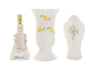 * Three Belleek Items Height of first 12 inches.