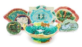 * A Group of Majolica Table Articles Diameter of largest 9 inches.