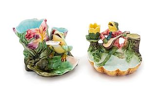 * Two Majolica Figural Smoking Trays Height of taller 4 3/4 inches.