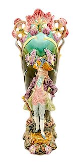 * A French Majolica Figural Vase Height 15 inches.