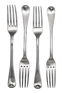 A Set of Four George III Silver Forks, Paul Storr, London, 1818, Hanoverian pattern.