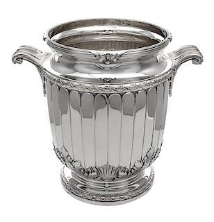 A French Silver Wine Cooler, Tetard Freres, Paris, Early 20th Century, the banded rim with foliate decoration above the fluted b