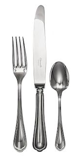 A French Silver-Plate Flatware Service, Christofle, Paris, 20th Century, Spatours pattern, comprising: 14 dinner knives 14 lunch
