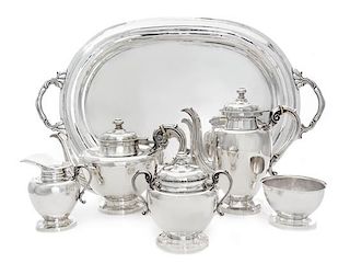 * A Mexican Silver Six-Piece Tea and Coffee Service, Sanborns, Mexico City, First Half 20th Century, comprising a coffee pot, te