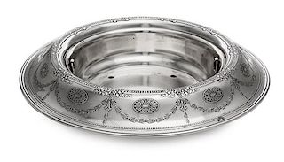 An American Silver Centerpiece Basket, Tiffany & Co., New York, NY, 20th Century, the rim worked to show bellflower swags spaced