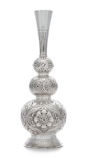 An American Silver Vase, Tiffany & Co., New York, NY, Late 19th/Early 20th Century, the triple-gourd body having Orientalist flo