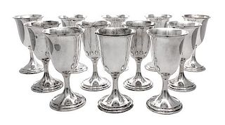 A Set of Twelve American Silver Goblets, S. Kirk and Sons, Baltimore, MD, each having an everted rim, raised on a circular foot.