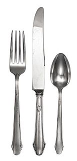 An American Silver Flatware Service, Gorham Mfg. Co., Providence, RI, Hunt Club pattern, comprising: 12 dinner knives 11 dinner
