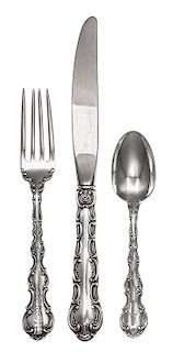 An American Silver Flatware Service, Gorham Mfg. Co., Providence, RI, Strasbourg pattern, comprising: 33 dinner knives 33 dinner