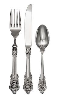 An American Silver Flatware Service, R. Wallace & Sons Mfg. Co., Wallingford, CT, Grand Baroque pattern, comprising: 12 dinner k