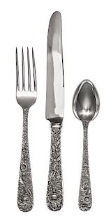 An American Silver Flatware Service, S. Kirk & Son., Baltimore, MD, 20th Century, Repousse pattern, comprising: 18 dinner knives