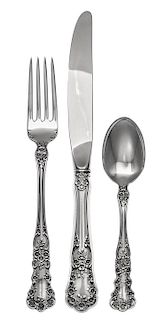 An American Silver Flatware Service, Gorham Mfg. Co., Providence, RI, Blossom pattern, comprising: 12 dinner knives 12 dinner kn
