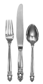 * An American Silver Flatware Service, International Silver Co., Meriden, CT, Royal Danish pattern, comprising: 15 dinner knives