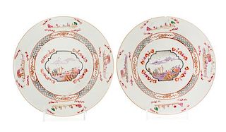 A Pair of Chinese Export Porcelain Plates Diameter 9 1/4 inches.