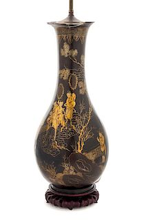 A Chinese Lacquered Vase Height overall 38 1/2 inches.