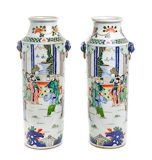 A Pair of Chinese Famille Verte Porcelain Vases Height 17 1/4 inches.