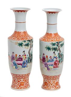 A Pair of Chinese Porcelain Vases Height 13 1/2 inches.