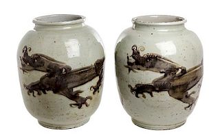 A Pair of Chinese Porcelain Jars Height 14 1/4 inches.