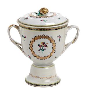 A Chinese Export Porcelain Covered Vessel Height overall 8 3/4 inches.