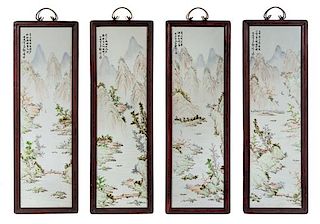 A Set of Four Chinese Porcelain Plaques 28 7/8 x width 8 1/4 inches.