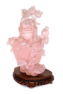A Chinese Carved Rose Quartz Covered Vase Height 8 inches.