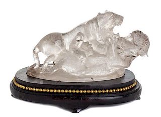 A Chinese Carved Rock Crystal Figural Group Width 9 inches.