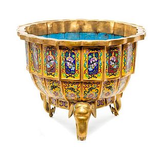 A Chinese Cloisonne Enamel Censer Height 16 3/8 x width 21 1/2 inches.