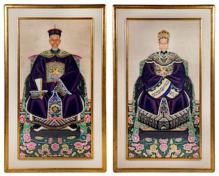 * A Pair of Chinese Ancestor Portraits 63 1/2 x 33 1/4 inches (visible).
