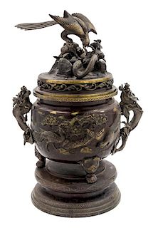 * A Japanese Bronze Censer Height overall 24 1/4 inches.
