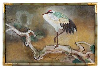 A Japanese Painting on Paper Height 44 1/8 x width 68 inches (visible).