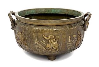 A Japanese Bronze Jardiniere Height 9 3/8 x width 20 1/4 inches.