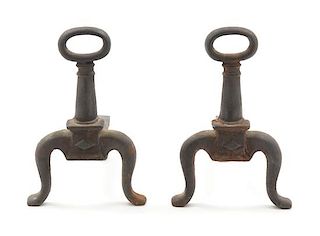 A Pair of Diminutive Iron Andirons Height 9 inches.