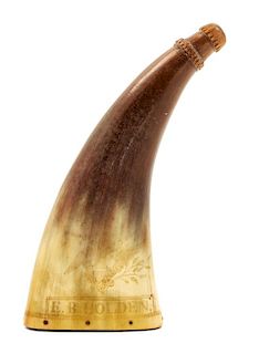 * An American Folk Decorated Powder Horn Length 6 inches.