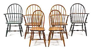 A Collection of Six Windsor Chairs Height 38 1/2 inches.