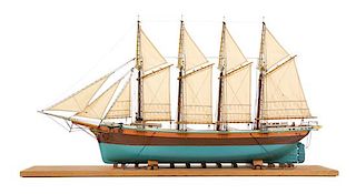 * A Model of the 1917 Four-Masted Schooner "Sally P. Noyes" Height 14 1/2 x length of base 28 inches.