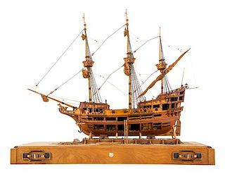 * A Model of the "Golden Hind" Height of model 27 x length of case 35 3/4 inches.