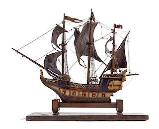 * A German Painted Model of a Three-Mast Ship Width 36 inches.
