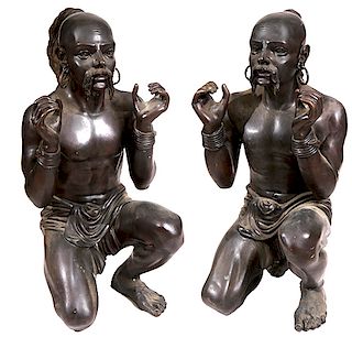 PAIR OF LIFE SIZE TEMPLE STYLE BRONZES