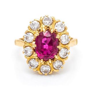 An 18 Karat Yellow Gold, Ruby and Diamond Ring, French, 3.00 dwts.