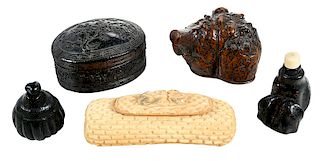 Five Asian Miniature Boxes and Bottles