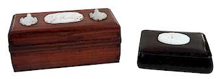 Two Wooden Boxes With Inlaid Jade Plaques
