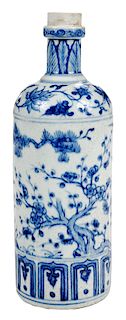 Asian Blue and White Porcelain Bottle 