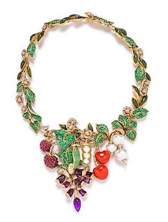 A Fine 18 Karat Gold, Diamond and Multi Gem Articulated Necklace, Christian Dior, 167.20 dwts.