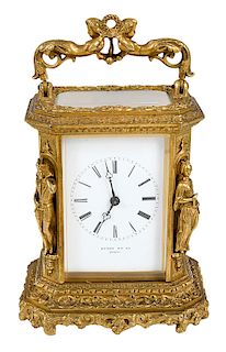 French Gilt Brass Figural Carriage Clock
