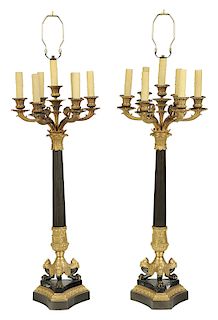 Pair Charles X Style Gilt Bronze Table Lamps